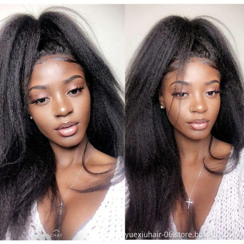 Factory Supply Brazilian Cuticle Aligned Raw Virgin Hair Kinky Straight 13x4 Lace Front Wig Human Hair for Black Women